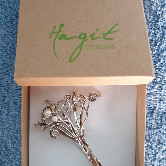 Vintage Hagit Gorali Freshwater Pearl 925 Sterling Silver Statement Brooch - Picture 9 of 14